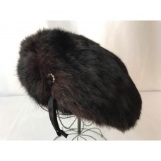 Vtg Real Fur Winter Hat Beret Russian Pillbox Military Black Brown Medium Large  eb-65647959